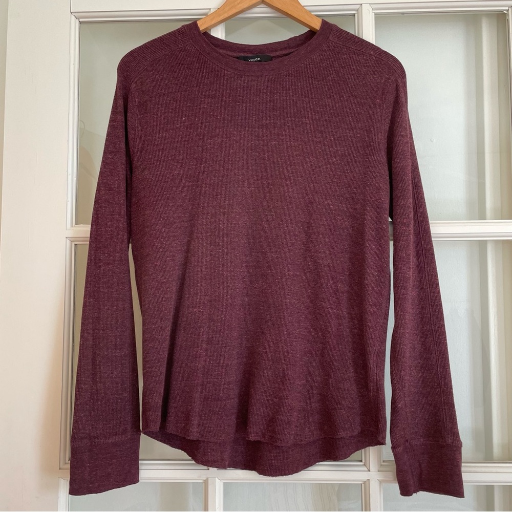 Vince eggplant purple waffle texture thermal long sleeve men's t-shirt tee M